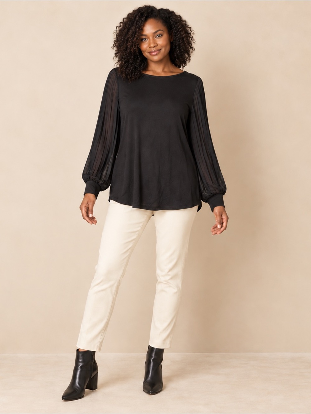 NWT New Cable & Gauge Black Sheer Pleated Puff Sleeve Top Size Medium